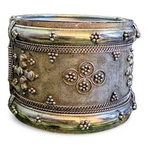 Silver/Gold Tone Embossed Cuff Bracelet - Raj Imports